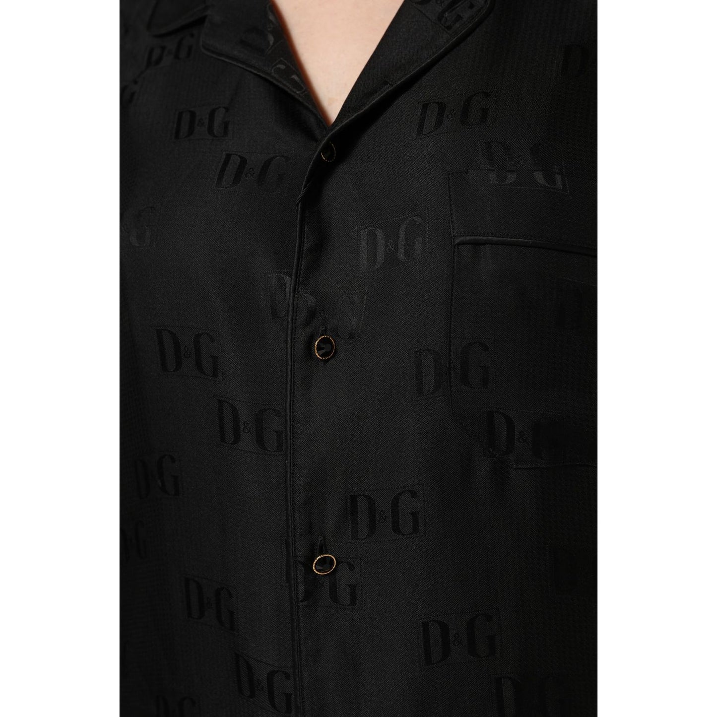 Dolce & Gabbana Black Silk DG Embroidery Long Sleeves Top