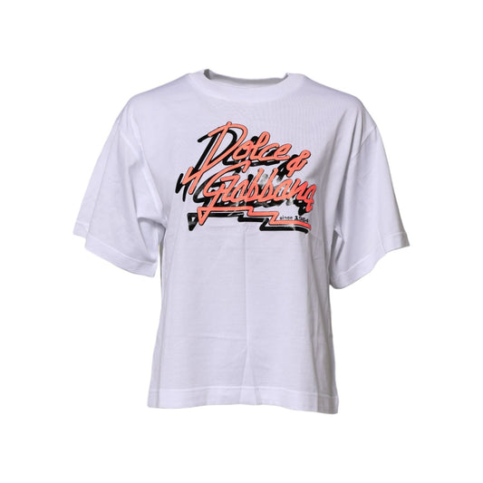 Dolce & Gabbana White Cotton Graphic Print Crew Neck T-shirt TSH84334-36