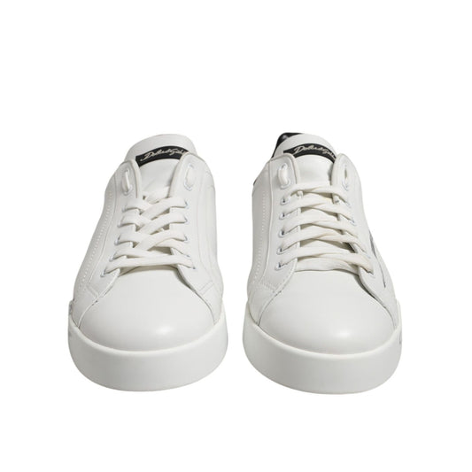 Dolce & Gabbana White Black Logo Low Top Leather Sneakers Shoes