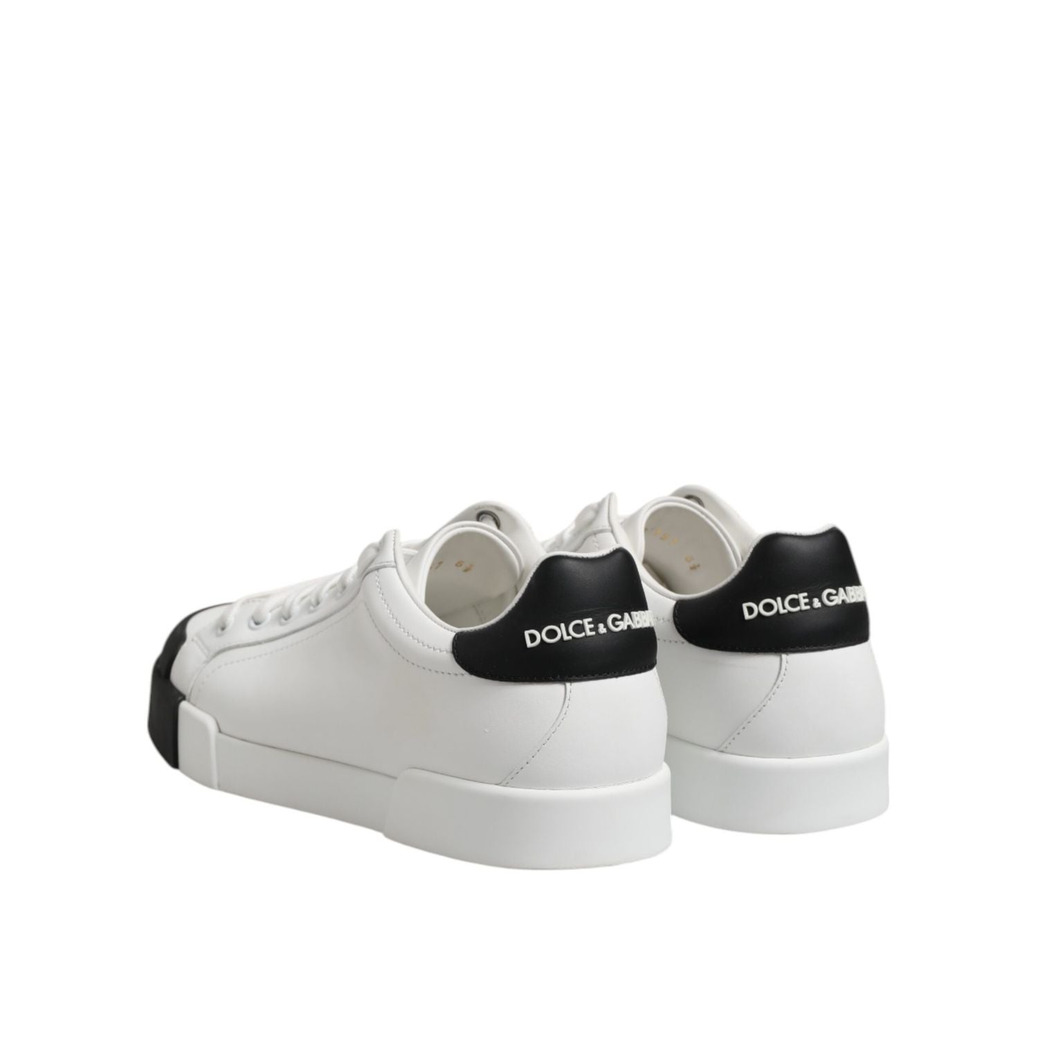 Dolce & Gabbana White Black Logo Leather Lace Up Sneakers Shoes