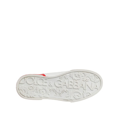 Dolce & Gabbana White Red Logo Low Top Leather Sneakers Shoes