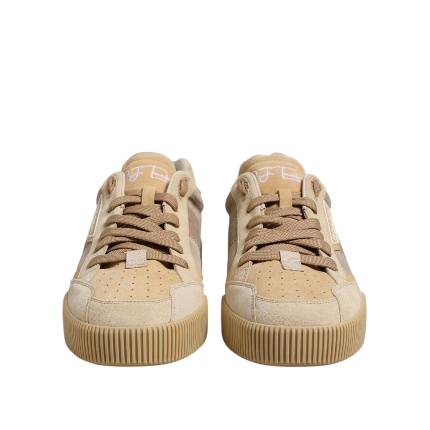 Dolce & Gabbana Beige Leather Low Top Lace Up Sneakers Shoes