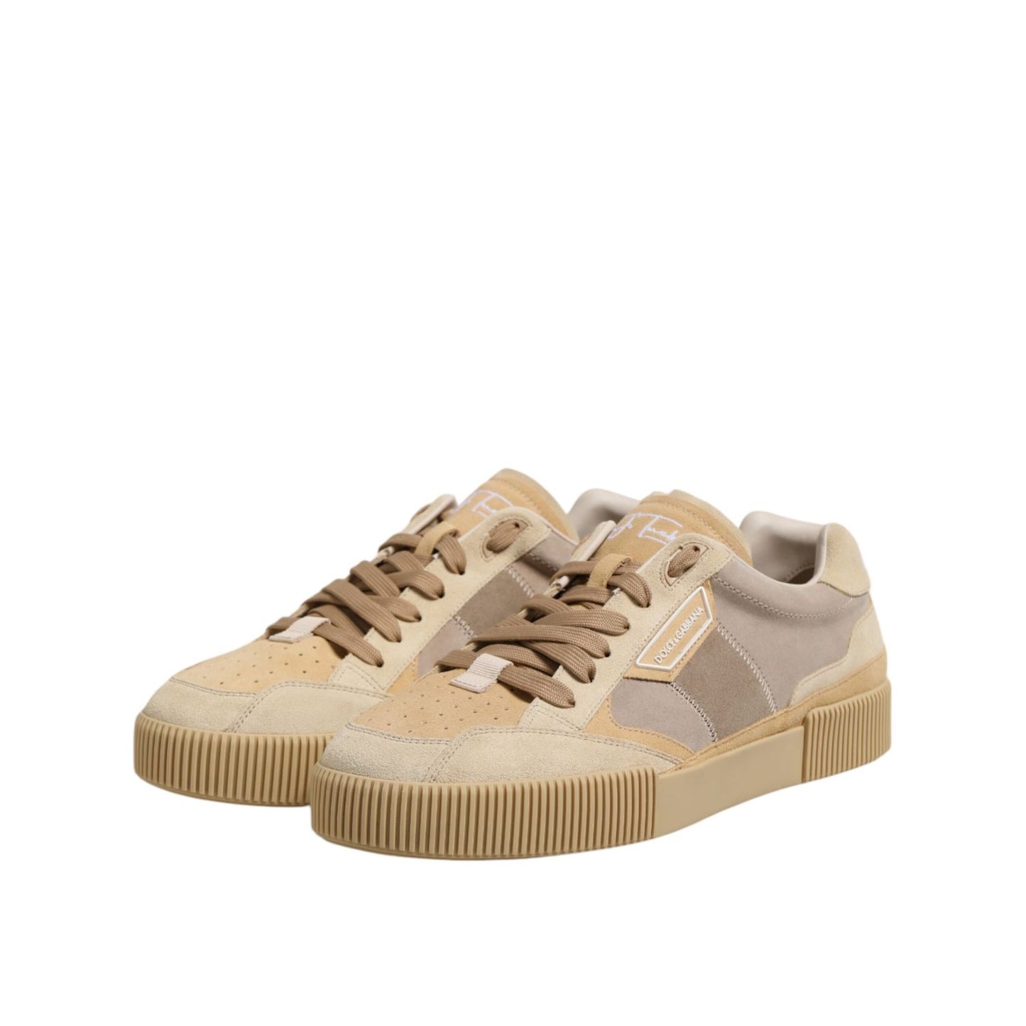 Dolce & Gabbana Beige Leather Low Top Lace Up Sneakers Shoes