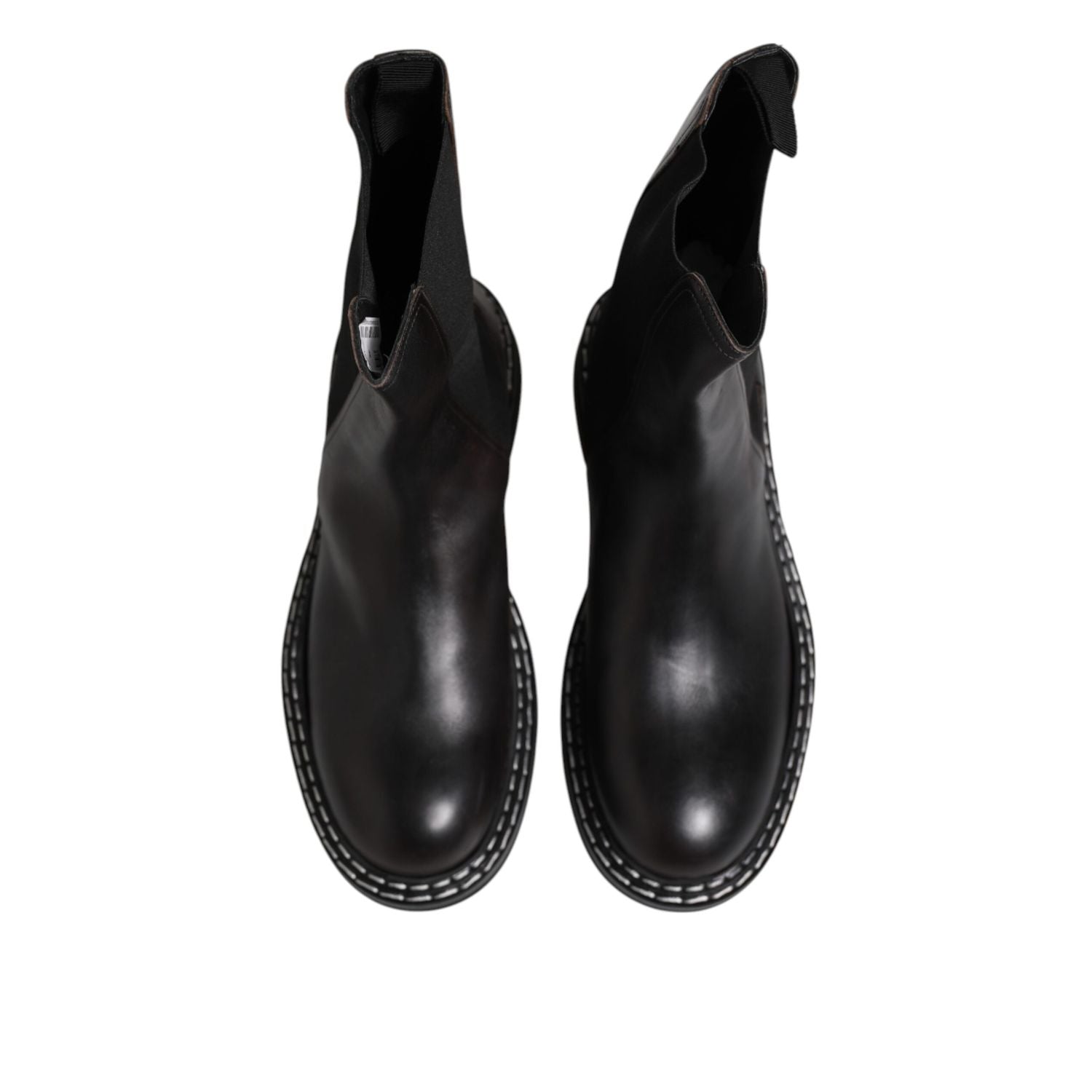 Dolce & Gabbana Black Leather Mid Calf Boots Flats Shoes