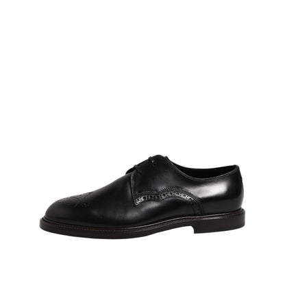 Dolce & Gabbana Black Leather Derby Wingtip Formal Shoes