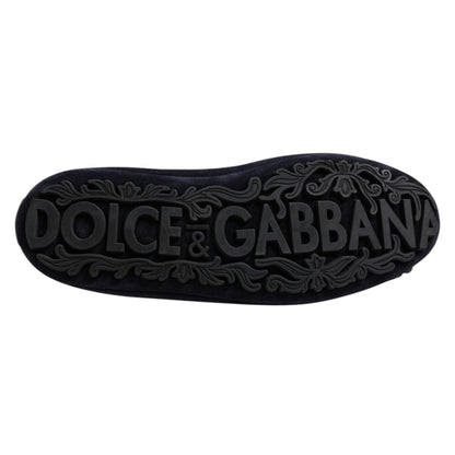 Dolce & Gabbana Blue Suede Crown Crystal Loafers Dress Shoes