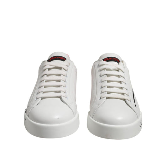 Dolce & Gabbana White Red Logo Low Top Leather Sneakers Shoes