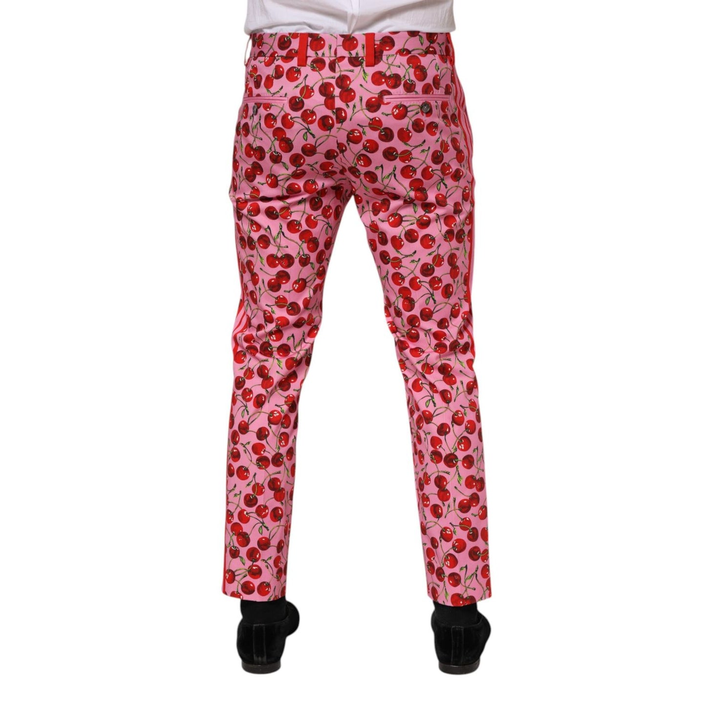 Dolce & Gabbana Pink Cherry Print Cotton Dress Pants
