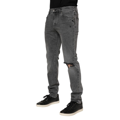 Dolce & Gabbana Gray Cotton Logo Plaque Denim Jeans