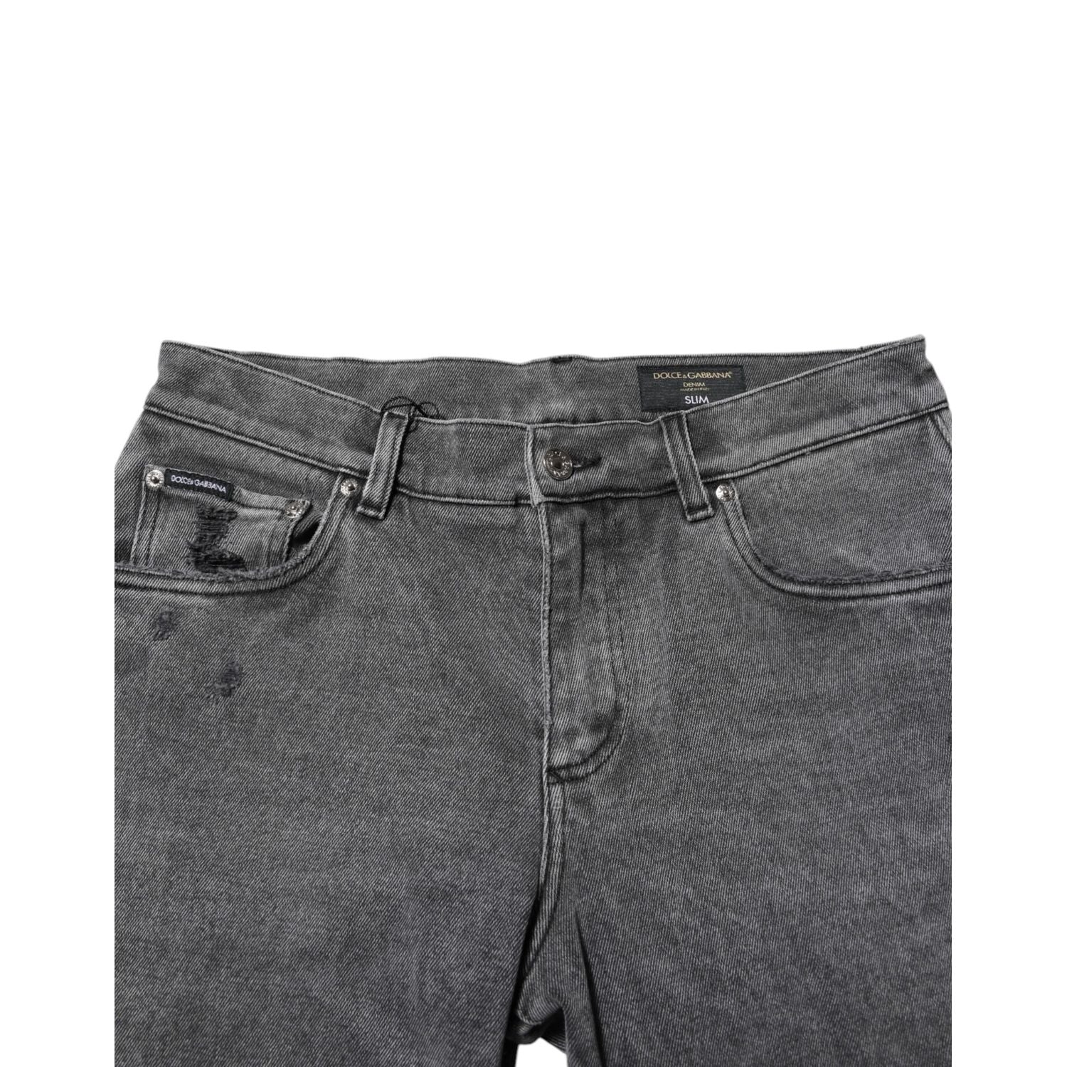 Dolce & Gabbana Gray Cotton Logo Plaque Denim Jeans