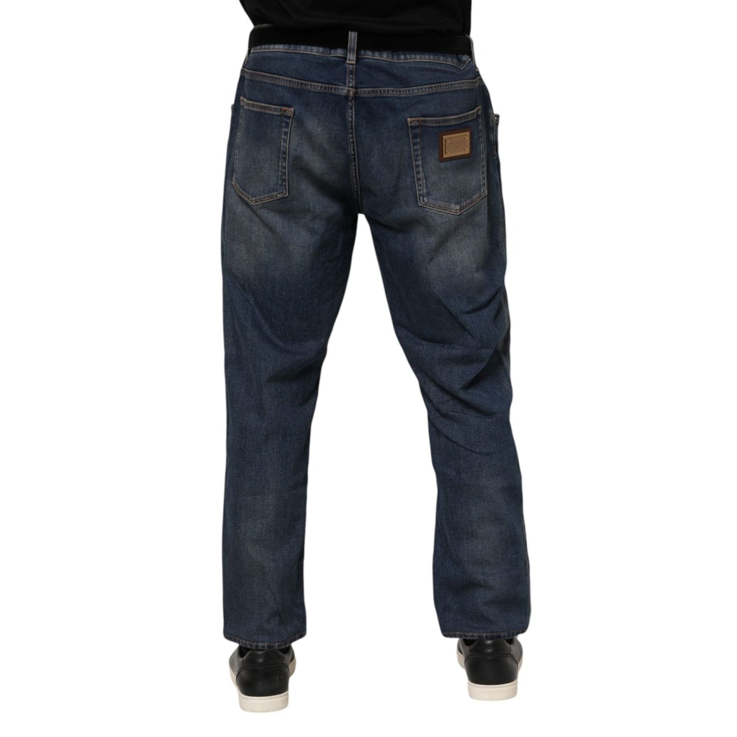 Dolce & Gabbana Blue Cotton Logo Plaque Slim Denim Jeans PAN76355-60