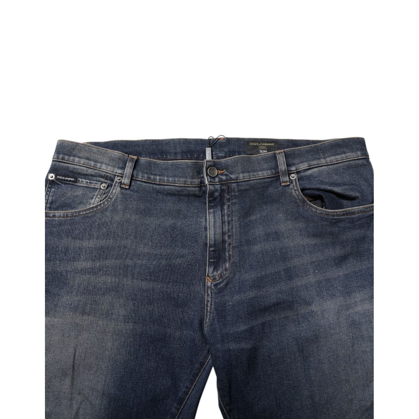 Dolce & Gabbana Blue Cotton Logo Plaque Slim Denim Jeans PAN76355-60