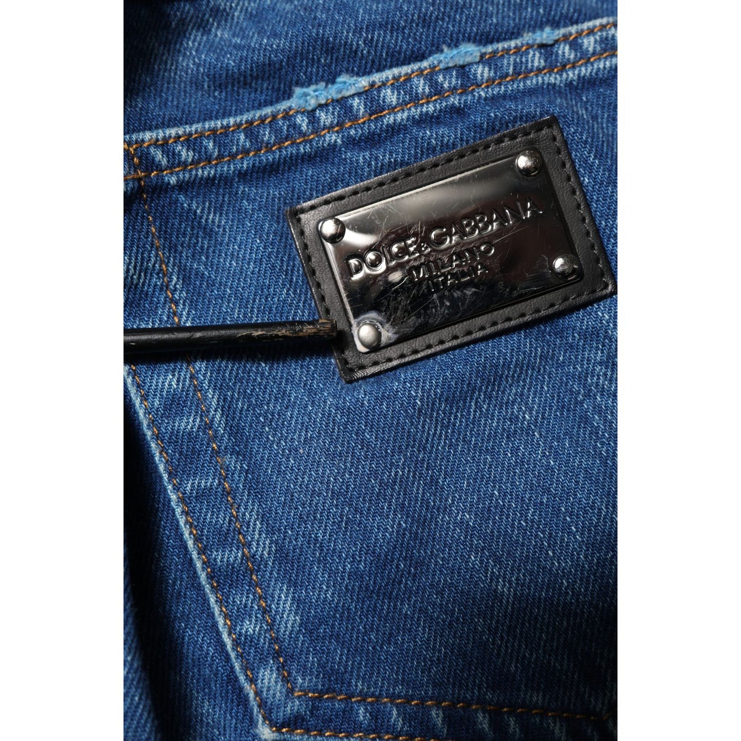 Dolce & Gabbana Blue Cotton Logo Plaque Denim Jeans
