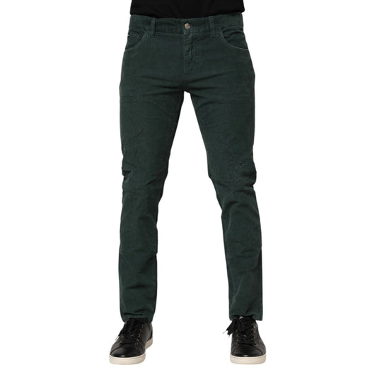 Dolce & Gabbana Green Cotton Corduroy Skinny Pants