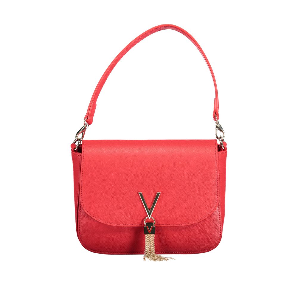 Mario Valentino Red Polyethylene Handbag with removable shoulder handle and chain strap, featuring logo and pockets.