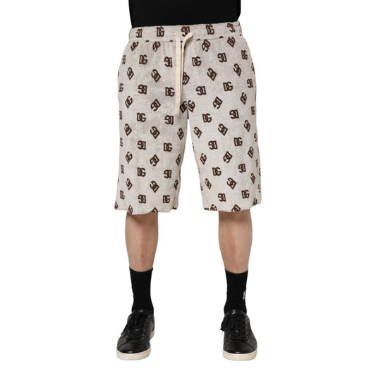 Dolce & Gabbana White Cotton DG Mania Print Men Bermuda Shorts PAN76247-48