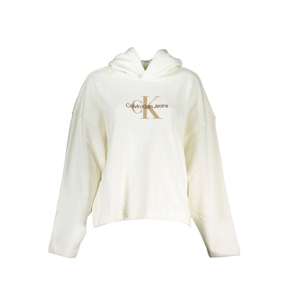 Calvin Klein White Cotton Women Sweater with logo print, comfortable casual-chic, crafted from cotton and polyester blend.