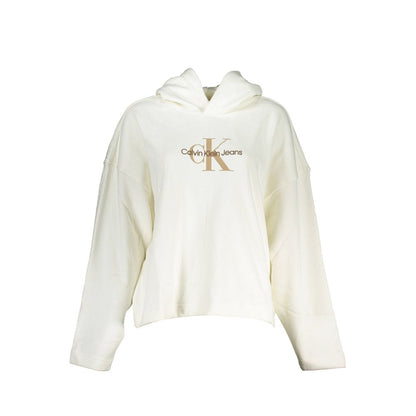 Calvin Klein White Cotton Women Sweater with logo print, comfortable casual-chic, crafted from cotton and polyester blend.