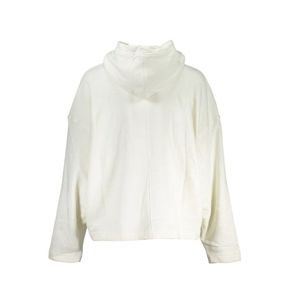 Calvin Klein White Cotton Women Sweater - rear view showcasing intricate embroidery and bold logo print on hoodie.