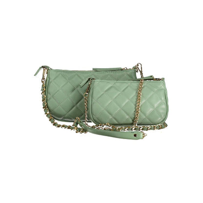 Mario Valentino Green Polyethylene Handbag with removable chain shoulder handle and zip closure, featuring contrast details and logo.