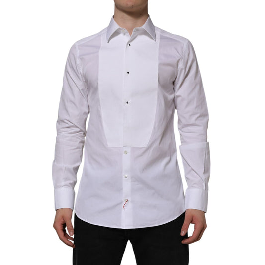 Dolce & Gabbana White Bib Cotton Poplin GOLD Formal Shirt TSH90572-37