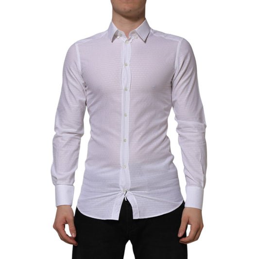 Dolce & Gabbana White Cotton GOLD Long Sleeves Formal Shirt TSH90573-38