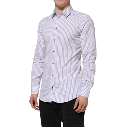 Dolce & Gabbana White Blue Striped Cotton GOLD Formal Shirt