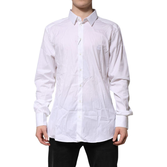 Dolce & Gabbana White Cotton GOLD Long Sleeves Formal Shirt TSH90579-39
