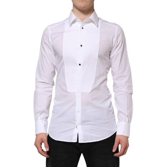 Dolce & Gabbana White Cotton GOLD Bib Poplin Formal Shirt TSH90582-39
