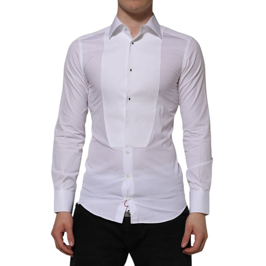 Dolce & Gabbana White Cotton GOLD Bib Poplin Formal Shirt TSH90585-38