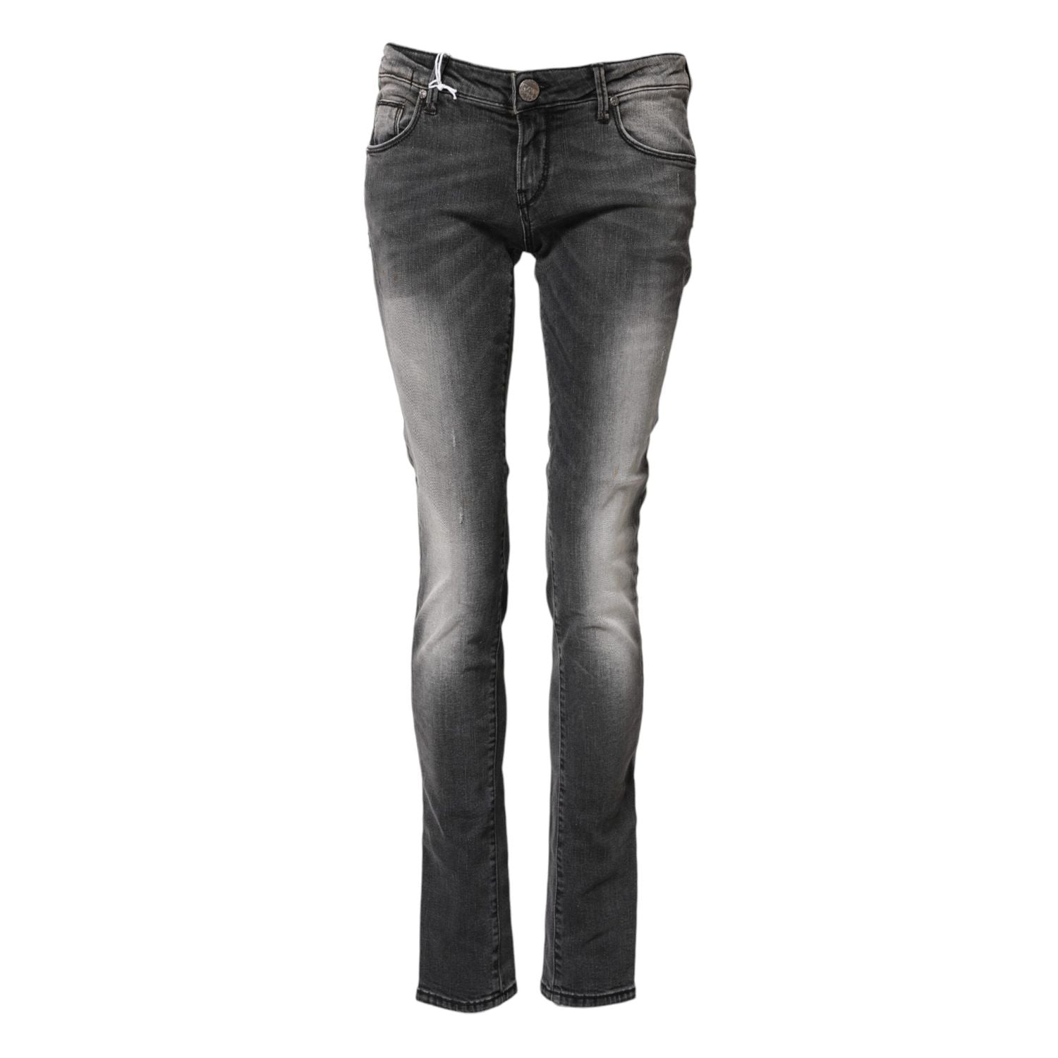 Acht Dark Gray Cotton Slim Fit Denim Low Waist Denim Jeans