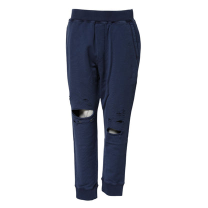 Dsquared² Blue Cotton Mid Waisted Jogger Pants