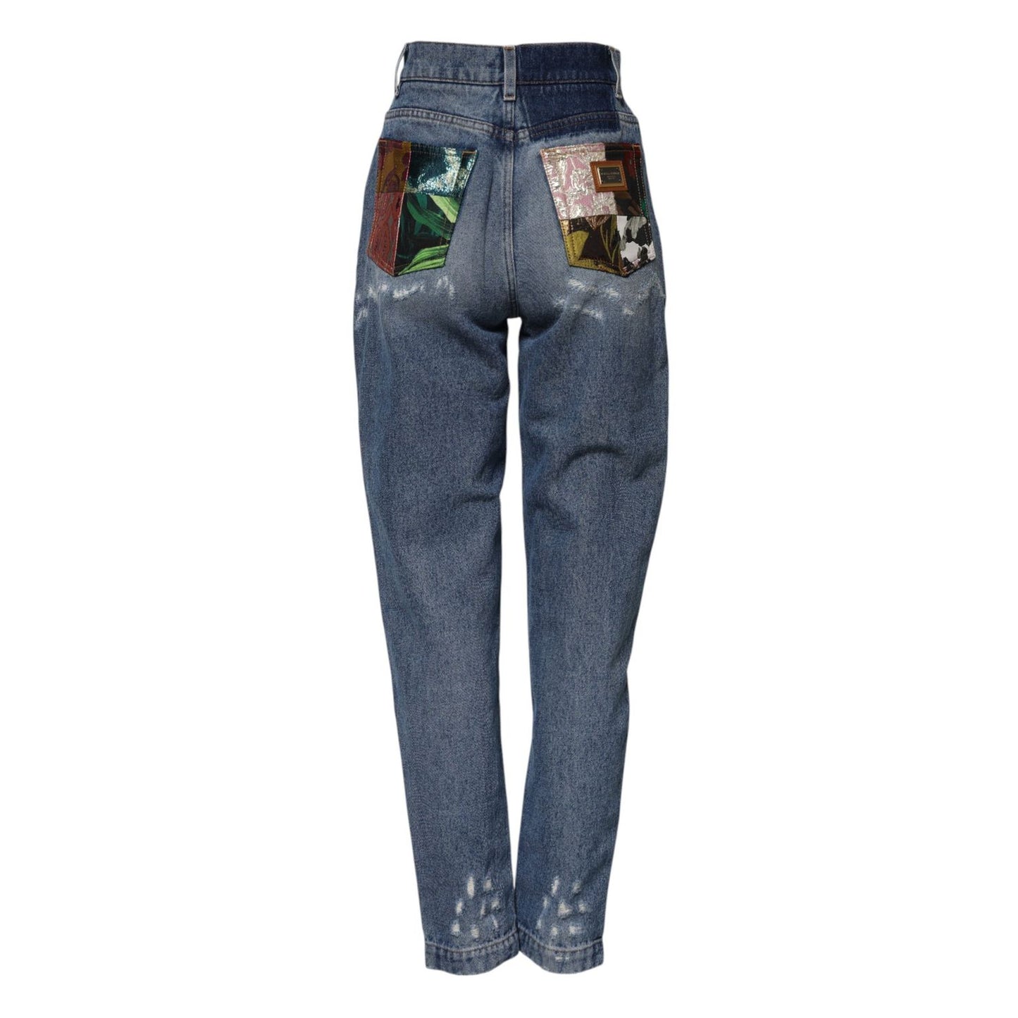 Dolce & Gabbana Blue Cotton Tattered High Waist Denim Jeans