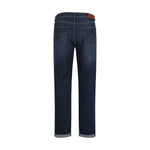 Back view of Brunello Cucinelli Straight Jeans with turn-up hem and leather patch, showcasing classic five-pocket style.