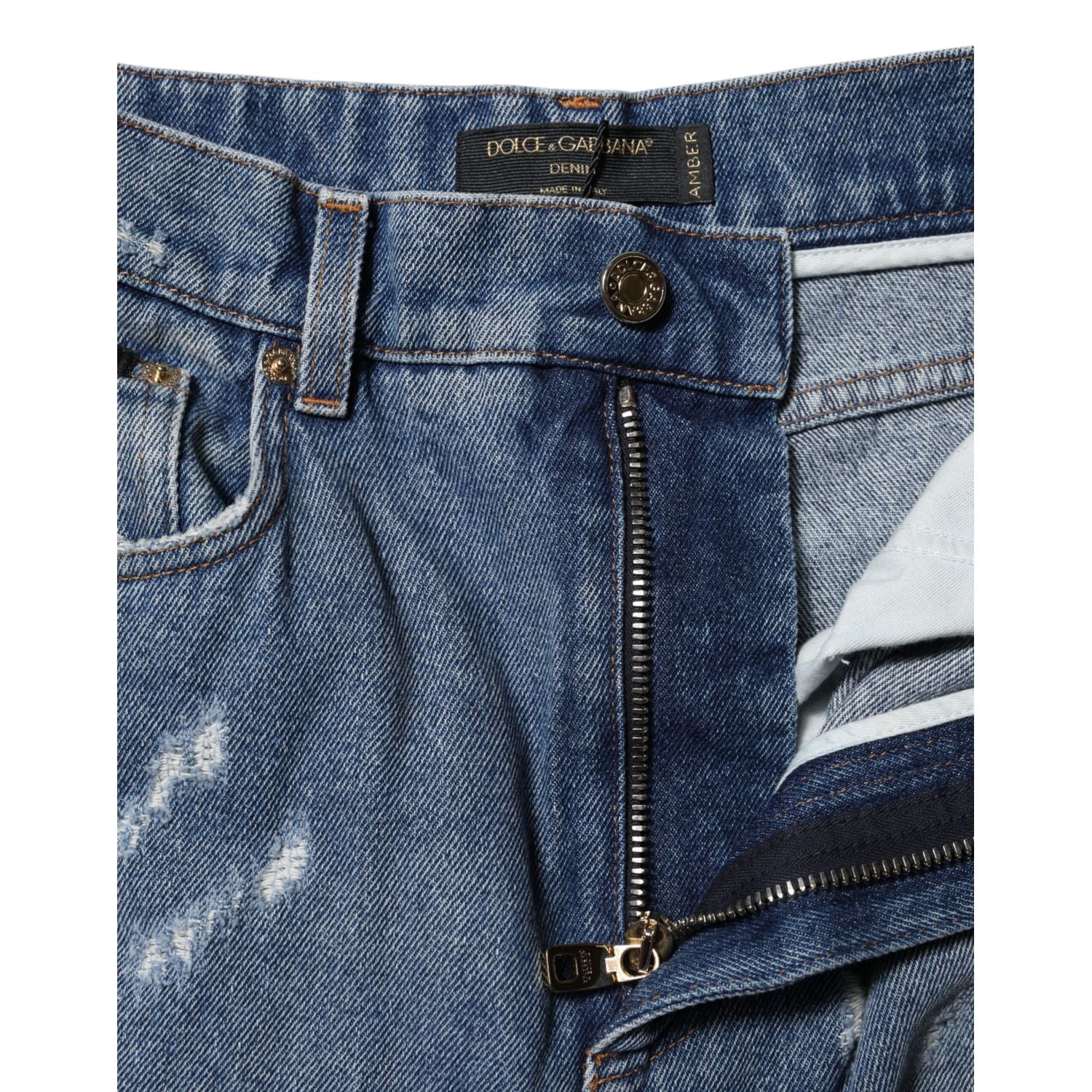 Dolce & Gabbana Blue Tattered High Waist Women Denim Jeans