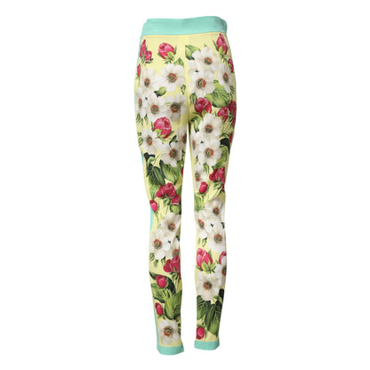 Dolce & Gabbana Yellow Silk Floral Leggings Pants