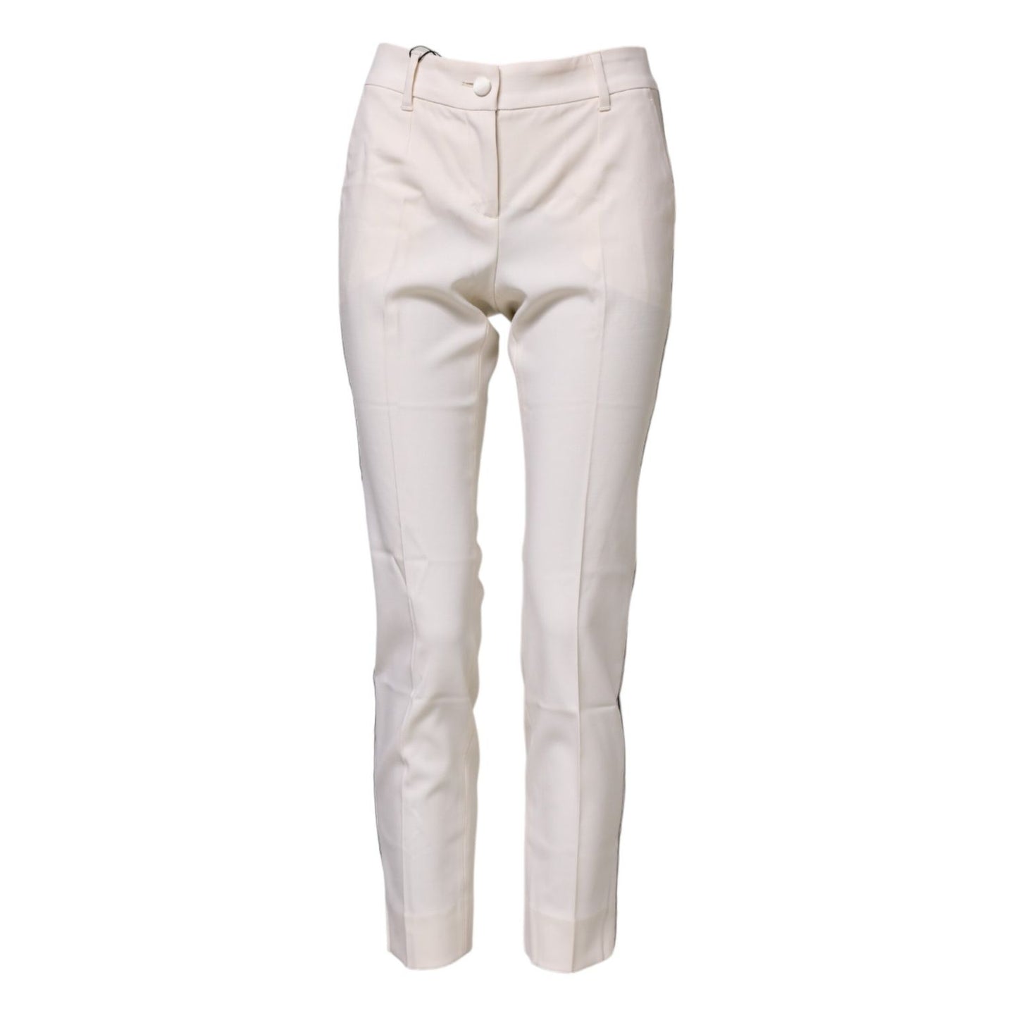 Dolce & Gabbana White Wool Tapered High Waist Pants