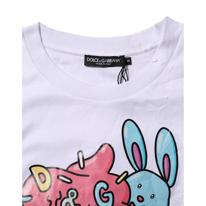 Dolce & Gabbana White Cotton Graphic Print Crew Neck T-shirt