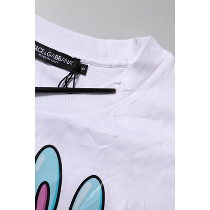 Dolce & Gabbana White Cotton Graphic Print Crew Neck T-shirt