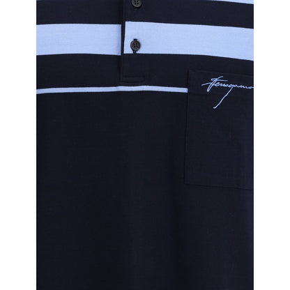Ferragamo Blue Cotton Polo Shirt