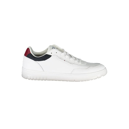 Tommy Hilfiger White Leather Sneaker with contrasting details, logo, and laces. Perfect sport shoe with removable insole.