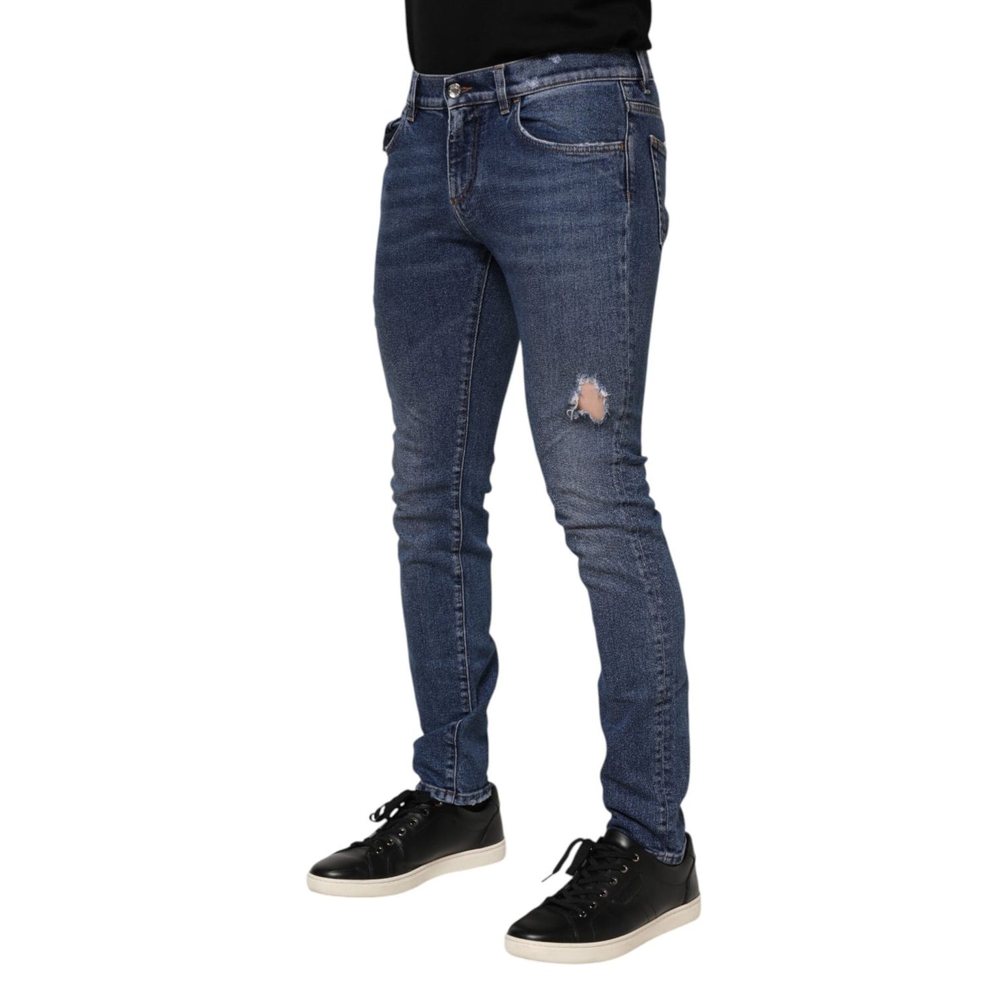 Dolce & Gabbana Blue Washed Skinny Cotton Tattered Denim Jeans