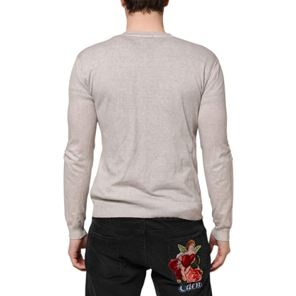 John Galliano Beige Printed Logo Roundneck Long Sleeves Men Sweater
