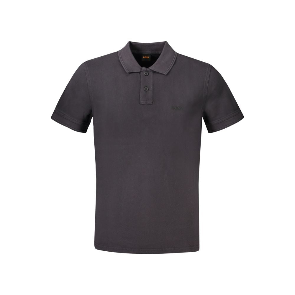Hugo Boss Black Cotton Polo Shirt with short sleeves, 2 buttons, and logo print; sleek and stylish design.