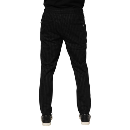 Dolce & Gabbana Black Striped Wool Men Jogger Pants
