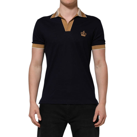 Dolce & Gabbana Black Cashmere Crown Logo Men Polo T-shirt THS90356-46