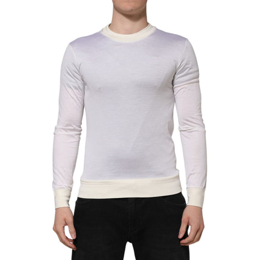 Dolce & Gabbana White Silk Crew Neck Long Sleeves T-shirt TSH87253-44