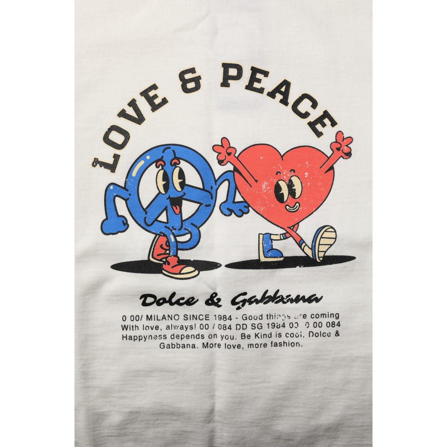 Dolce & Gabbana White Love Peace Cotton Men Crew Neck T-shirt