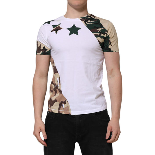 Dolce & Gabbana White Camouflage Cotton Men Crew Neck T-shirt TSH90504-46
