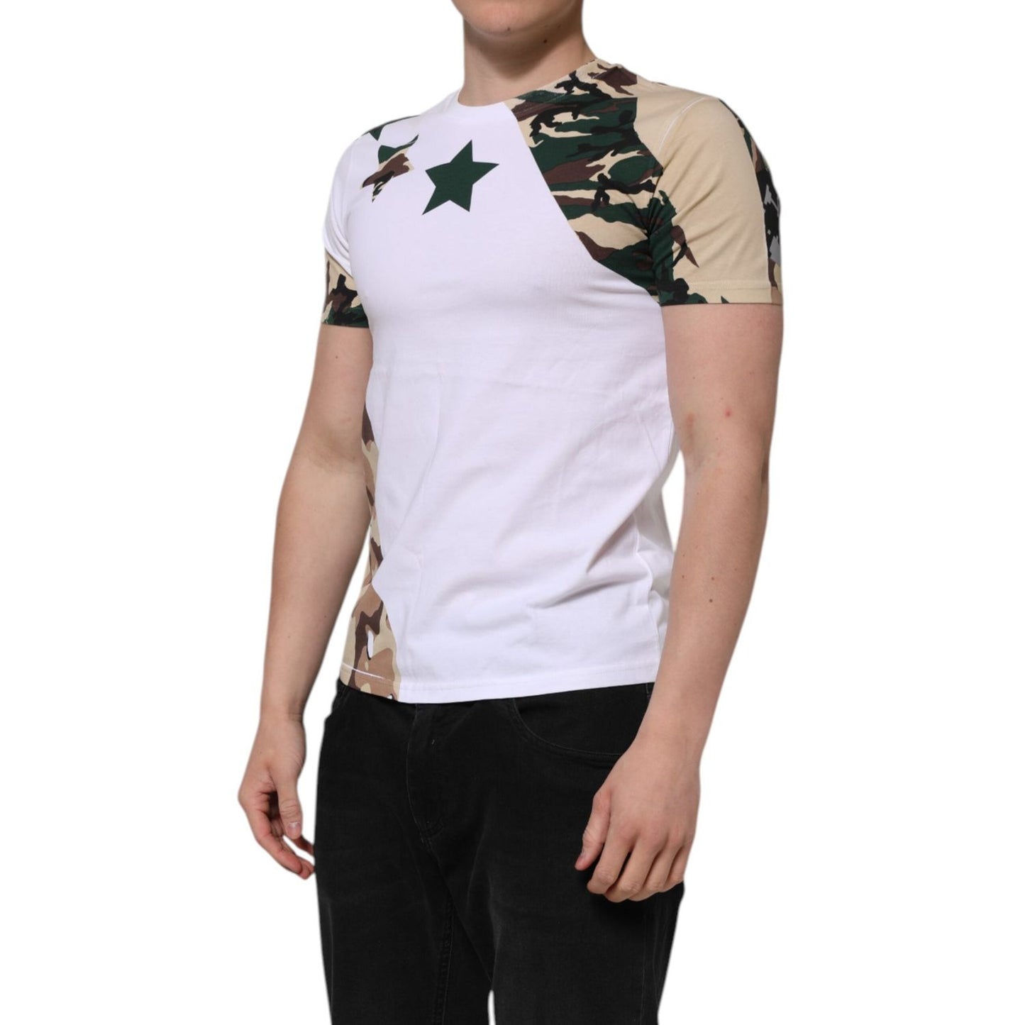 Dolce & Gabbana White Camouflage Cotton Men Crew Neck T-shirt TSH90504-46